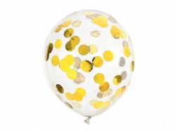 Balony przezroczyste ze złotym konfetti 30 cm 14'' 6 szt.