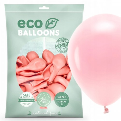 Balony Eco pastelowe 26 cm, różowy, 100 szt.