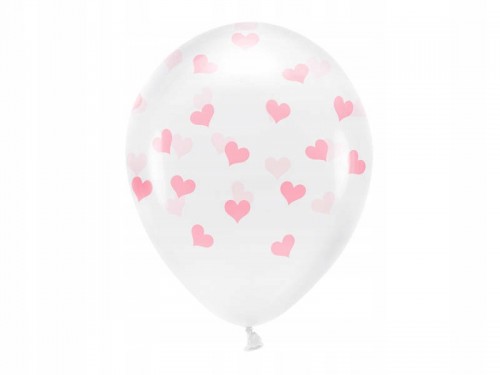 Balony Eco 33 cm, Serca różowe, Crystal Clear, 6 szt.