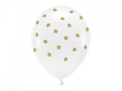 BALONY na URODZINY ZŁOTE GWIAZDKI białe 33cm 6szt